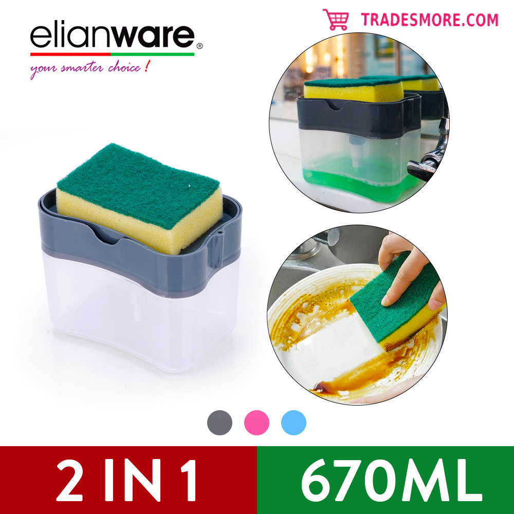 Elianware 2 in 1 Soap Dispenser with Sponge Kitchen Dishwash Bekas Sabun Storage (670ml) [Wholesale available]