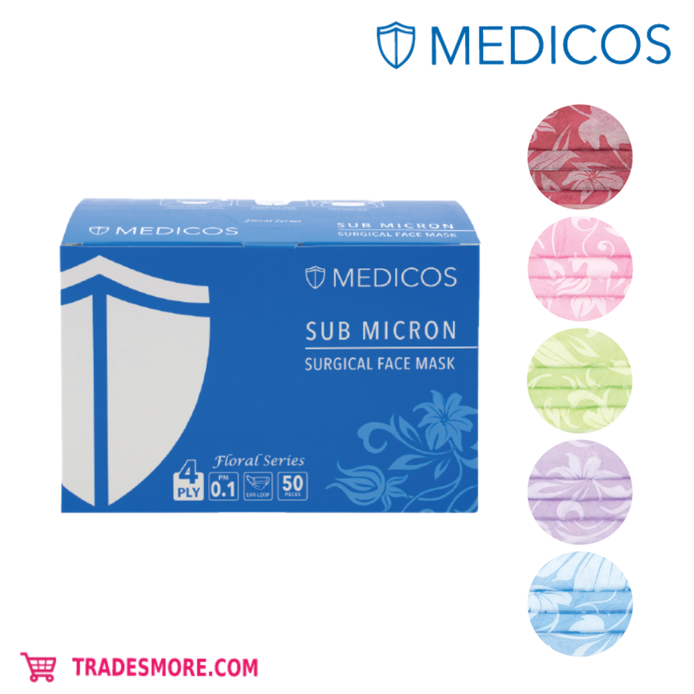 MEDICOS Surgical Face Mask 4ply [Wholesale available] Floral color (50pcs/box)(20boxes/carton)